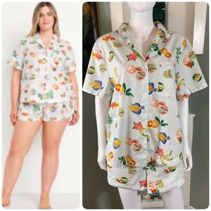 Old Navy Novelty Fish Fruit Print Pajama Sleep Set Shorts Shirt XLarge XL